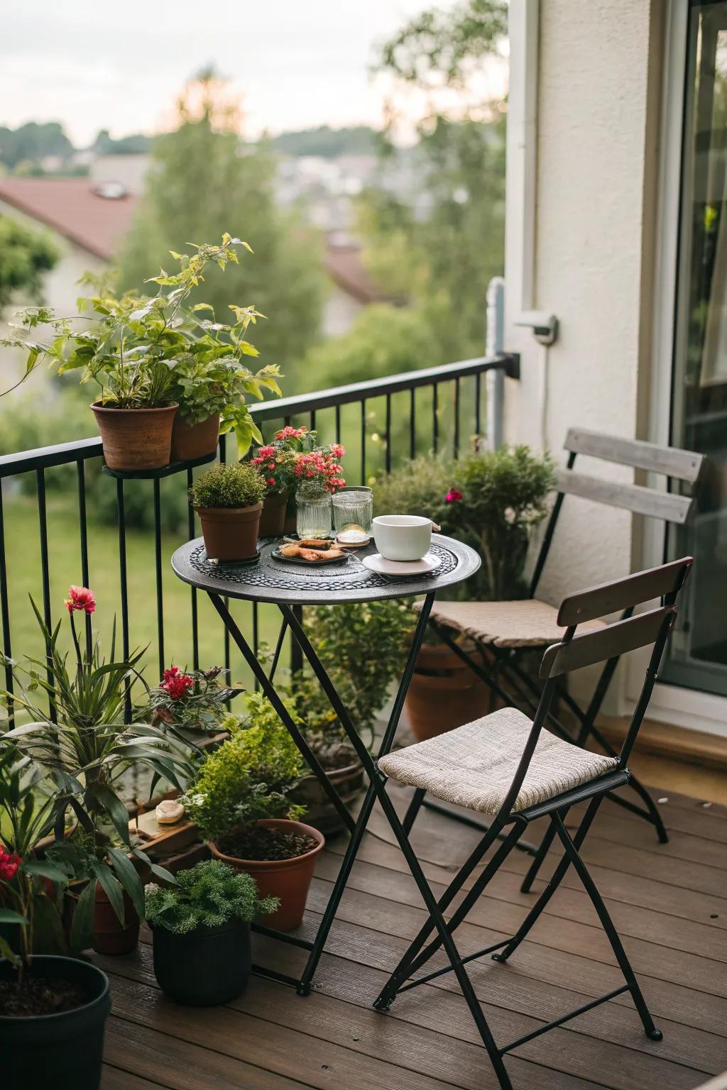 A foldable bistro set is perfect for small patio spaces.
