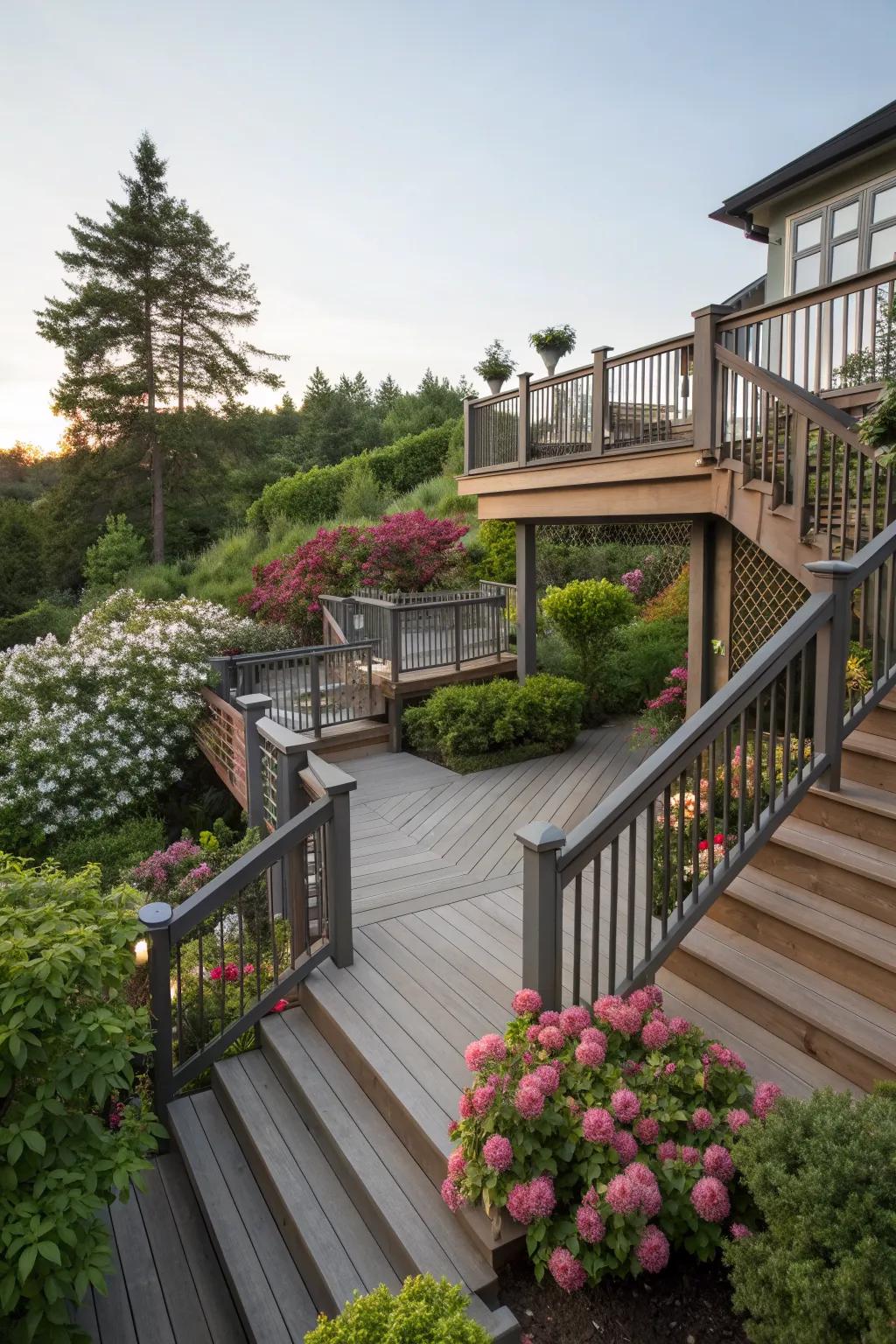 Multi-level steps add dimension and functionality to your patio.