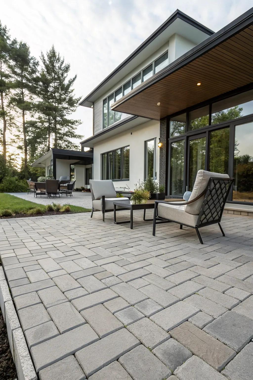 Modern running bond pattern enhancing a sleek patio design.