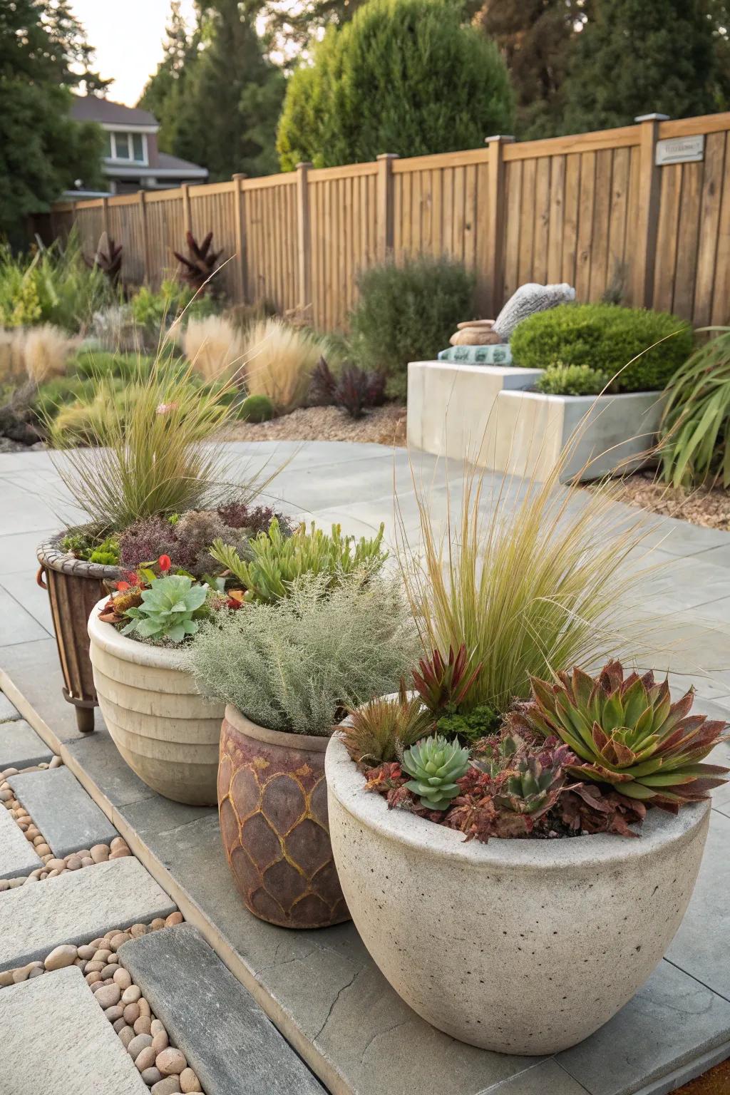 Mix and match containers for a chic garden display.