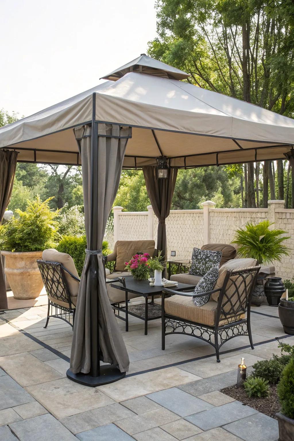 A solid frame canopy tent offers both durability and style.