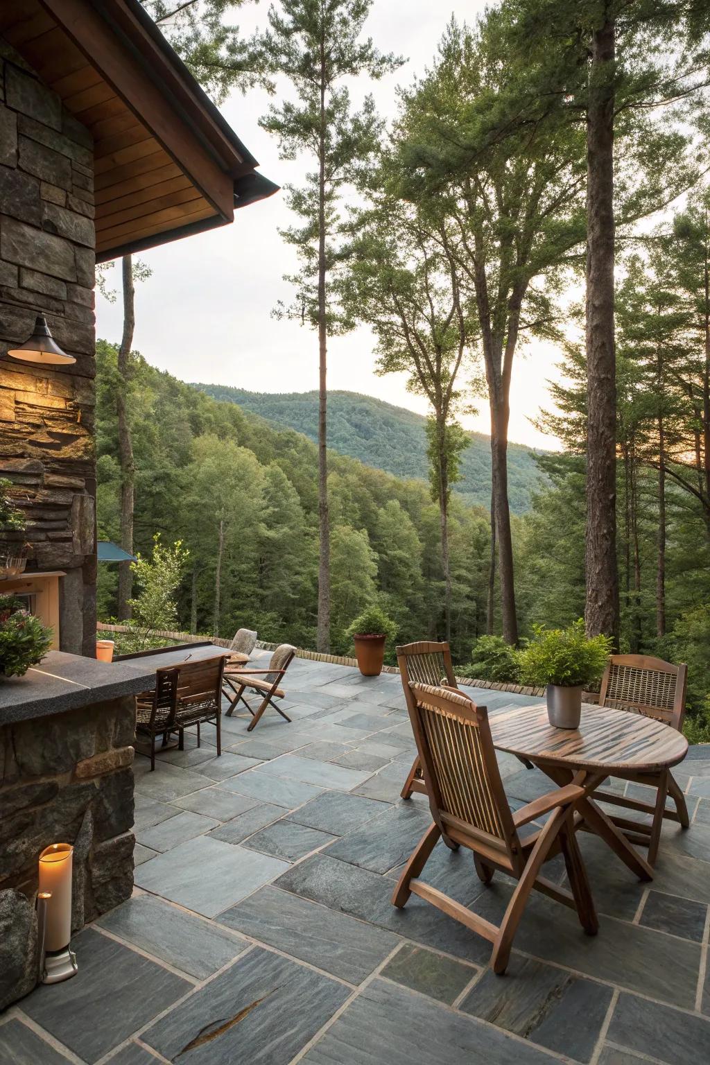 Slate tiles provide a rustic, earthy touch to outdoor spaces.
