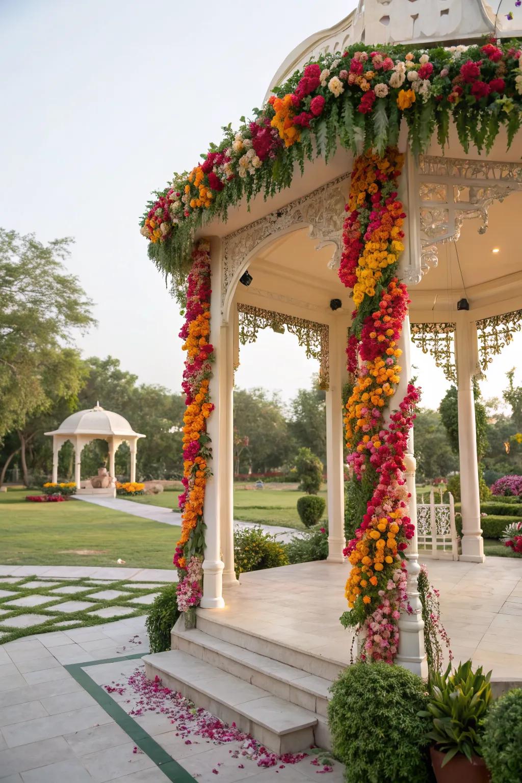 Bring life to your pavilion with colorful and fragrant floral arrangements.
