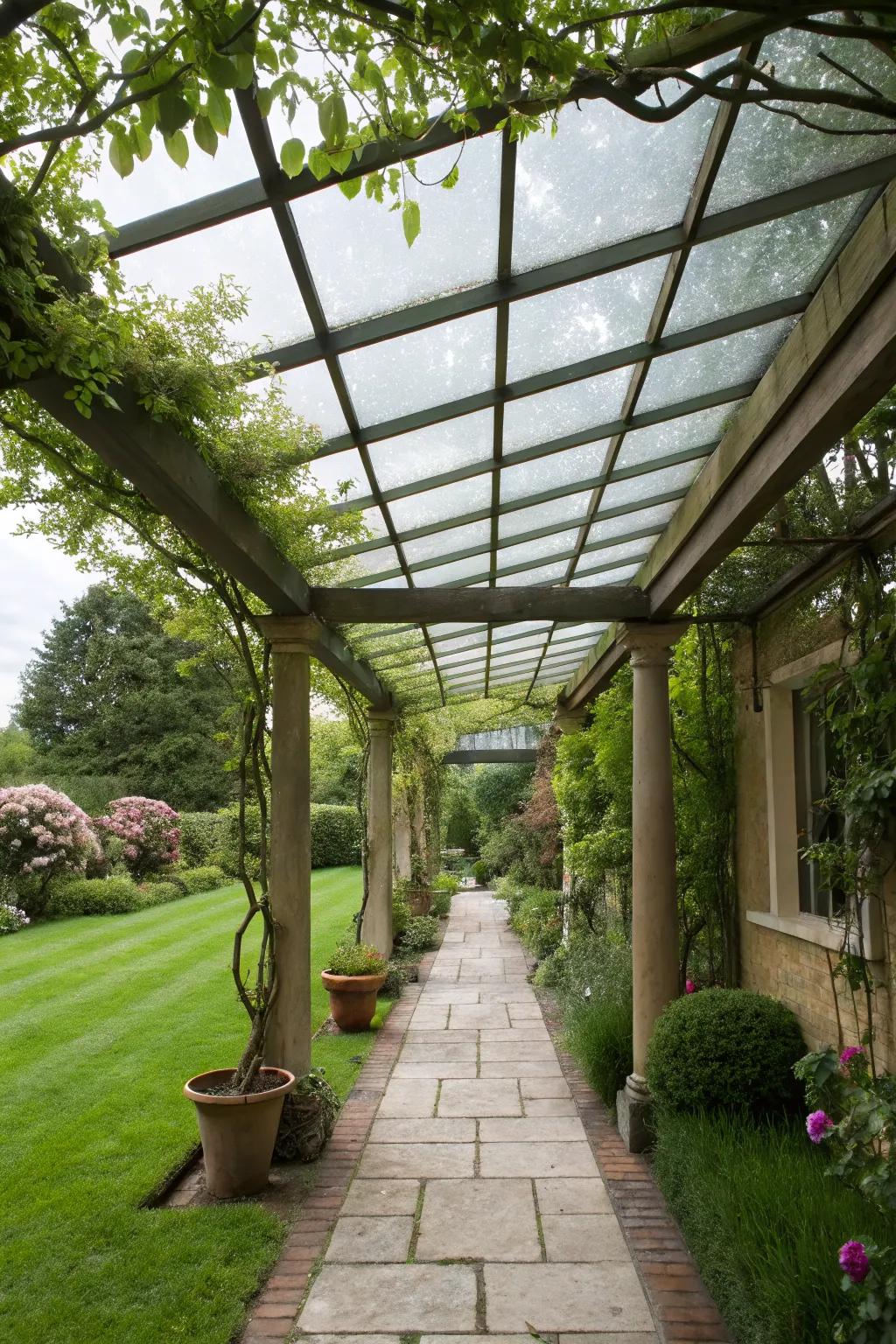 Transparent panels allow natural light to flood your pergola space.