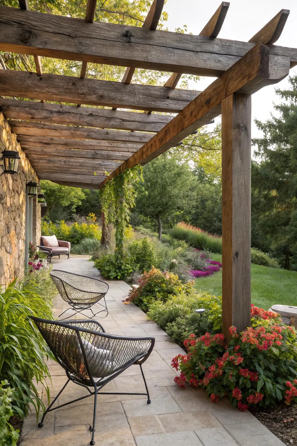 A harmonious blend of rustic and modern styles.