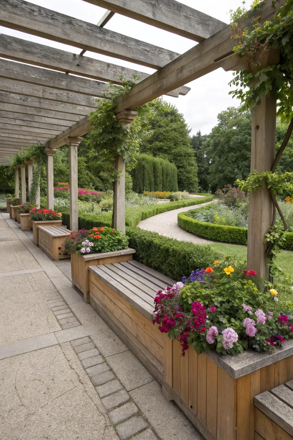 Add comfort and style with planter benches.