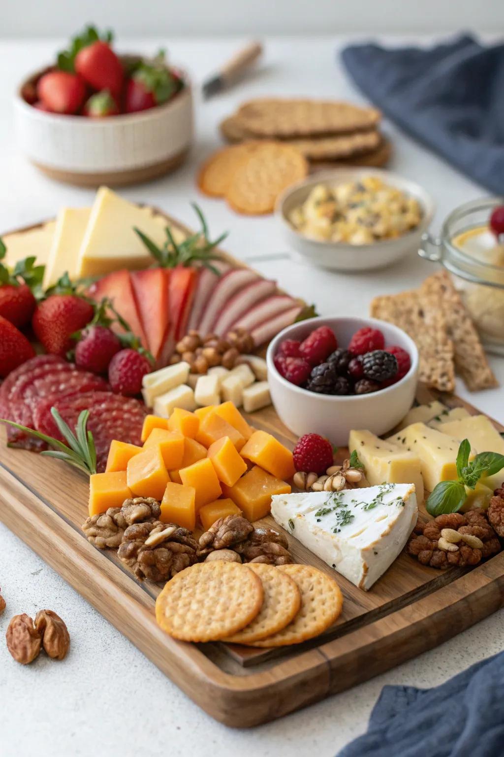 A delectable charcuterie board with a mix of textures and colors.