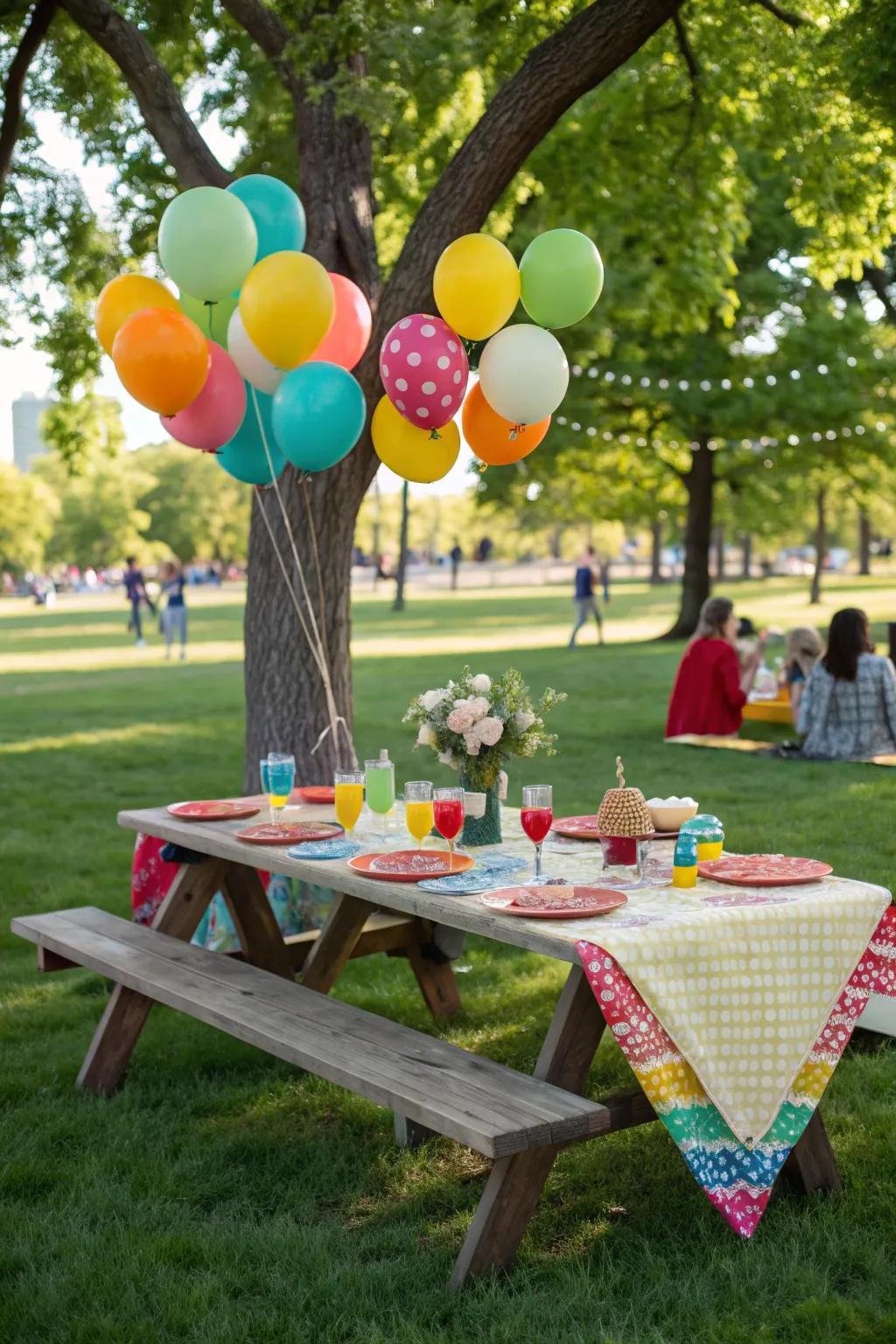 A vibrant color theme adds a festive feel to the picnic.