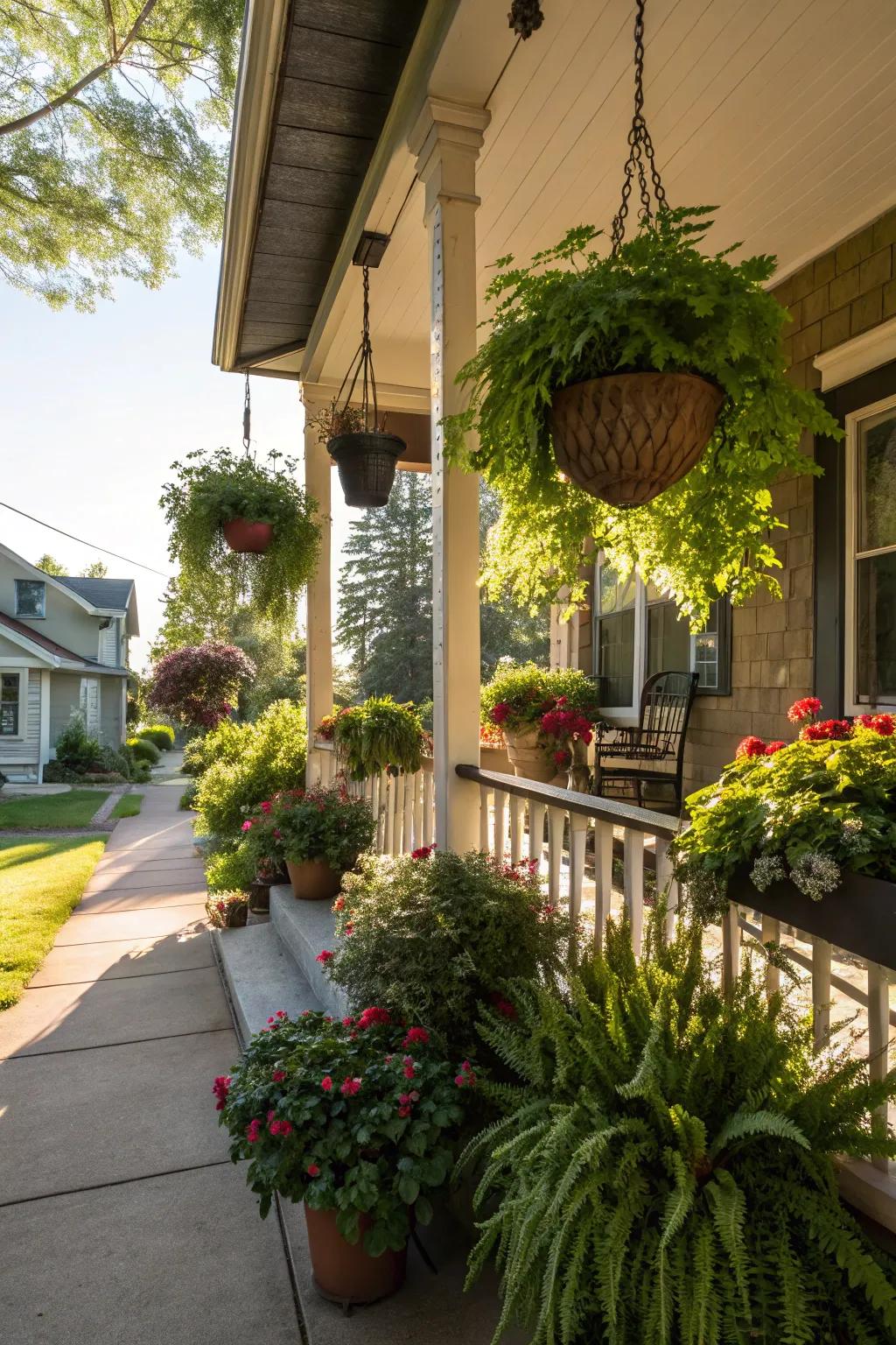 Lush greenery enhancing the beauty of a porch.