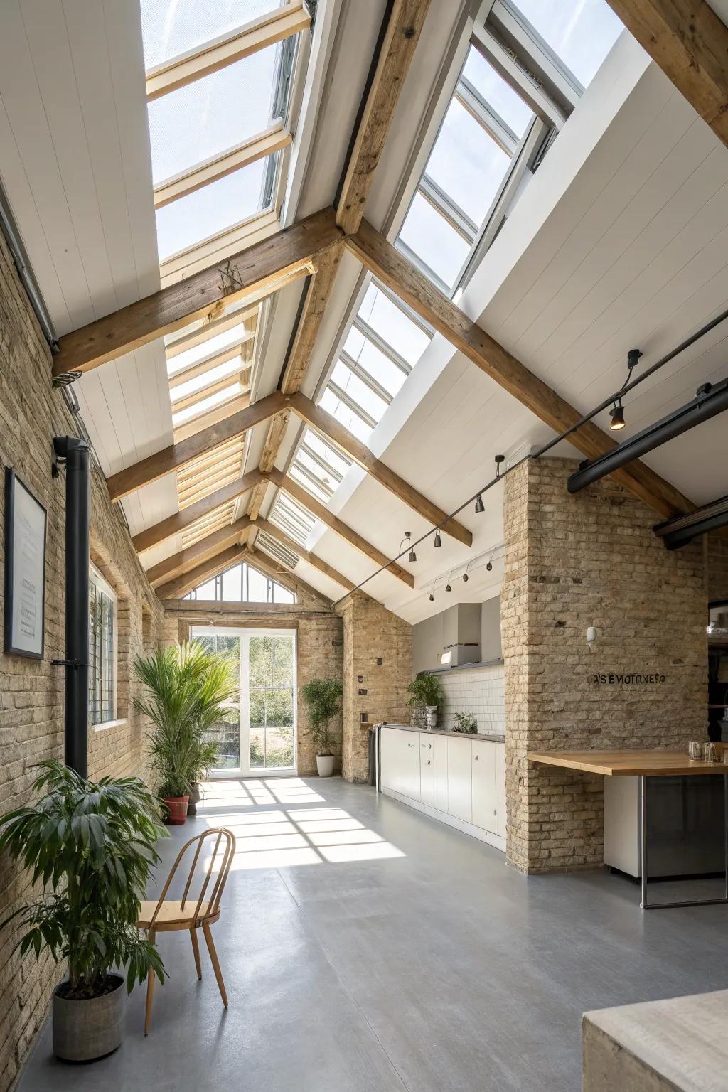 A once-dark attic now a lively loft, thanks to well-placed skylights.