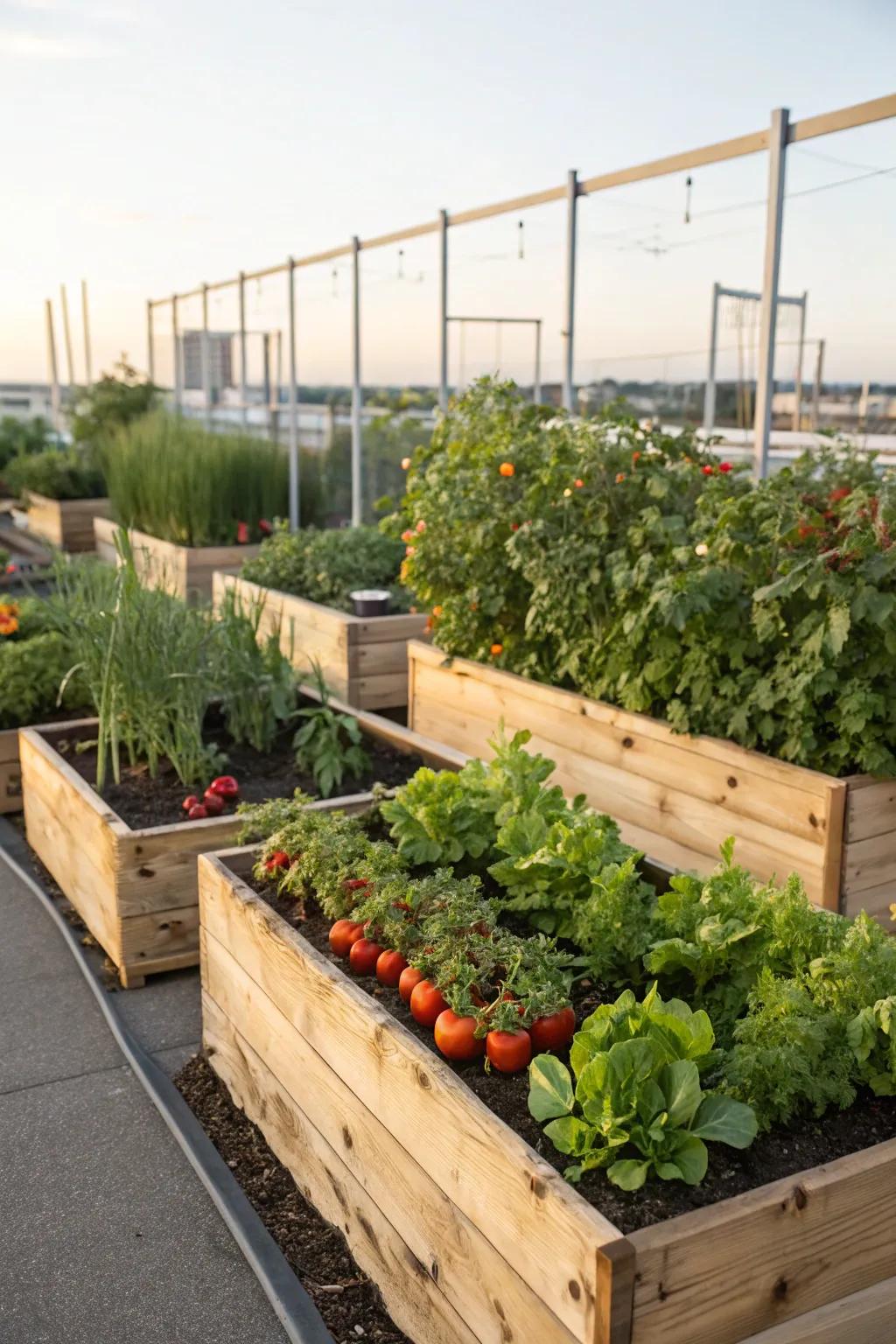 Raised beds help optimize space and improve plant health.