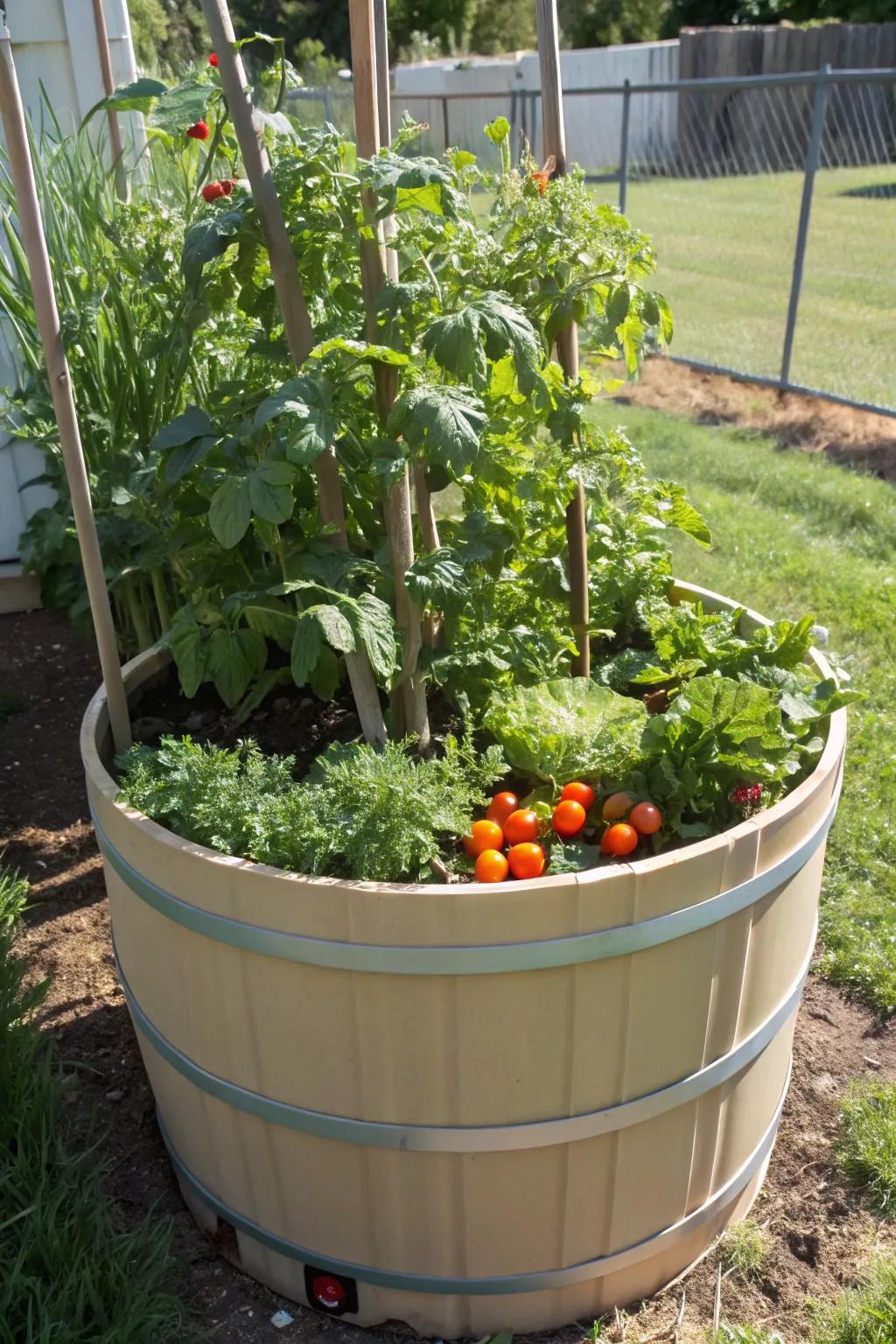 Elevate your gardening game with raised beds made from plastic barrels.
