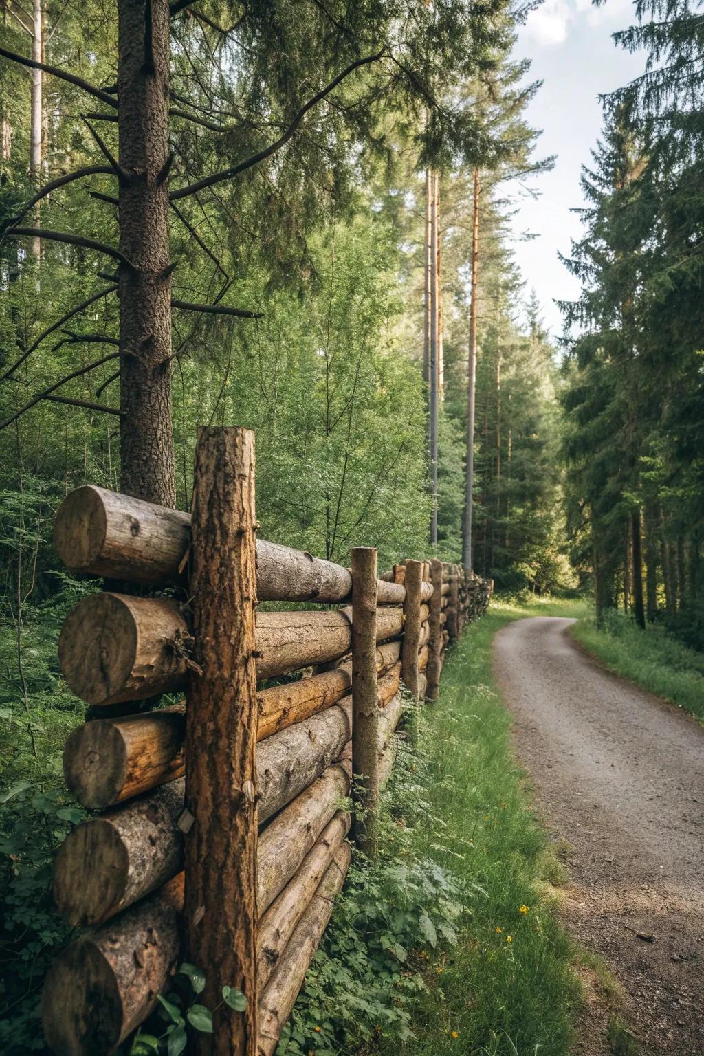 Log cabin style fences bring a touch of the wilderness to your home.