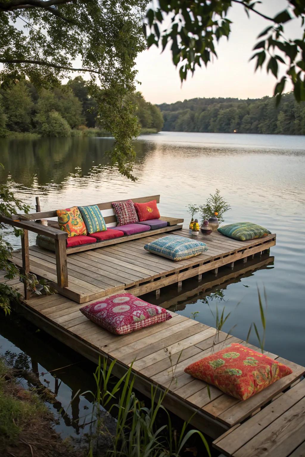 A dock with built-in seating for ultimate relaxation.