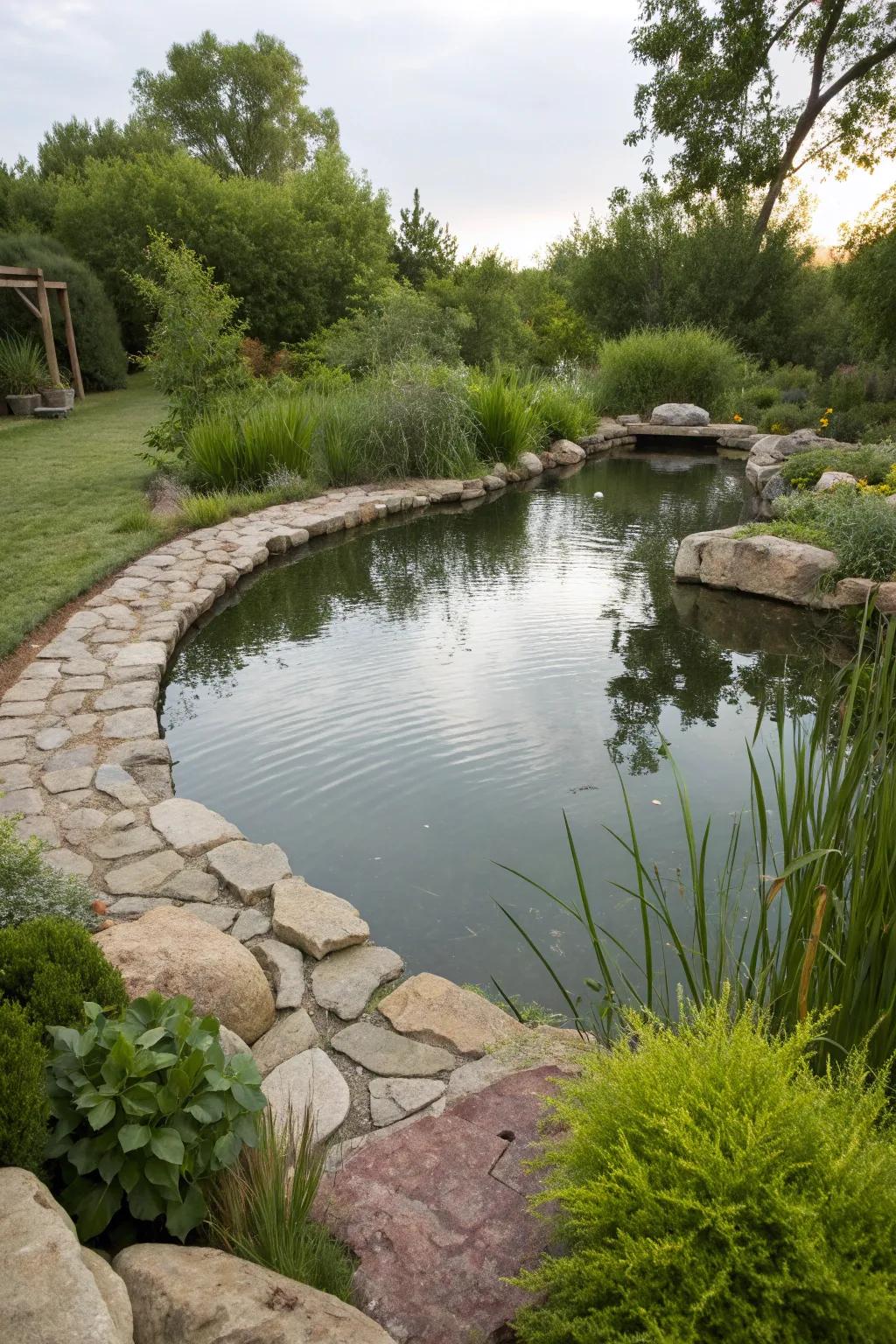Kidney-shaped ponds offer charming curves that enhance the natural feel.