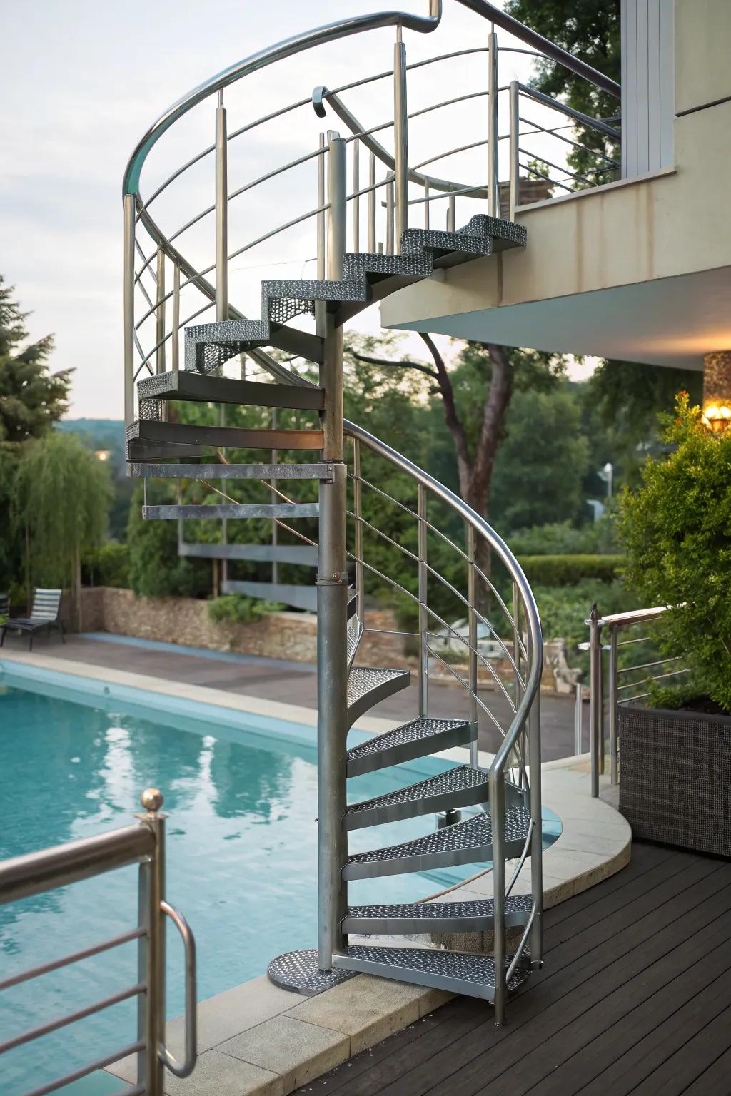 Spiral staircases offer space-saving elegance.