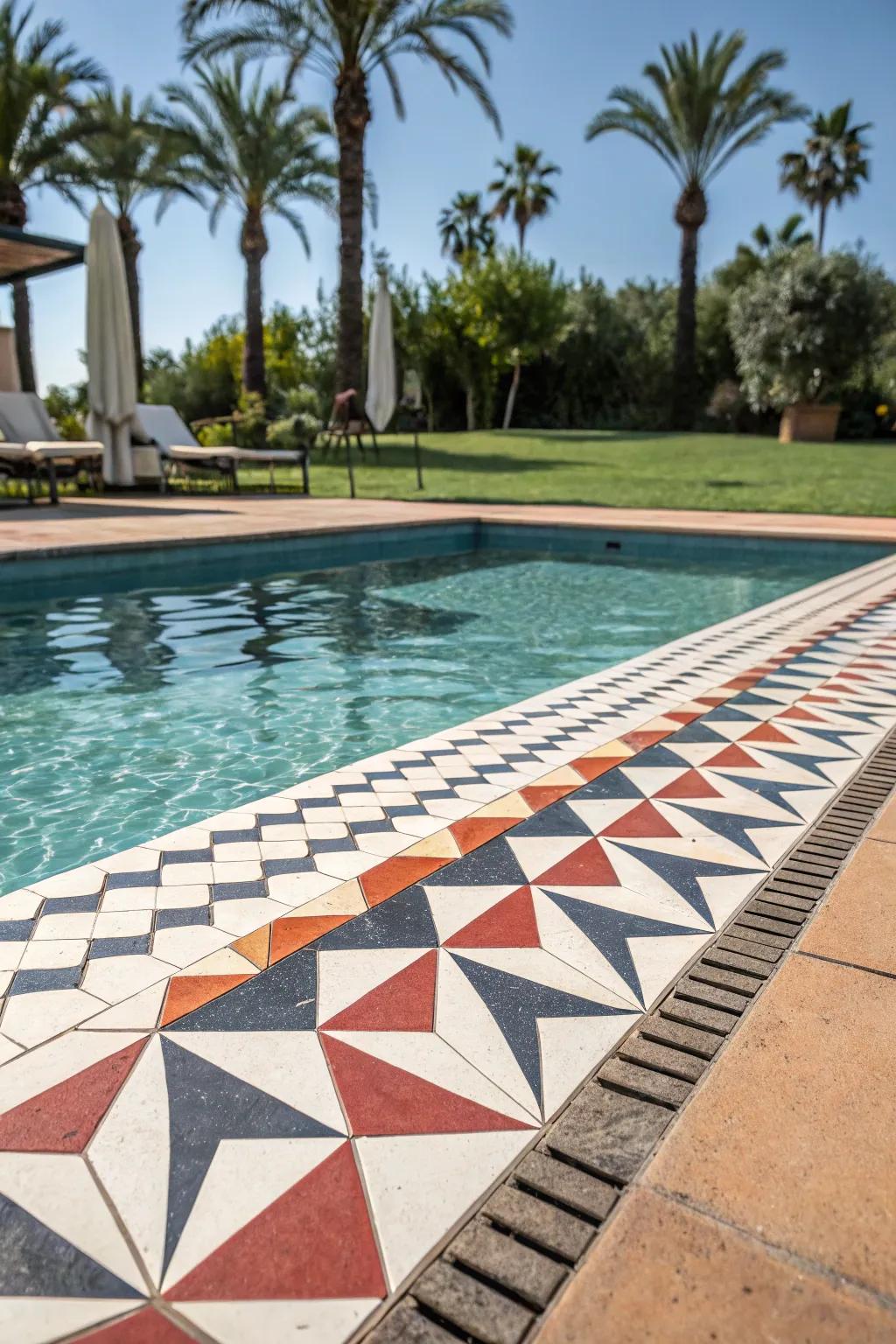 Geometric patterns bring a modern artistic edge to pool designs.