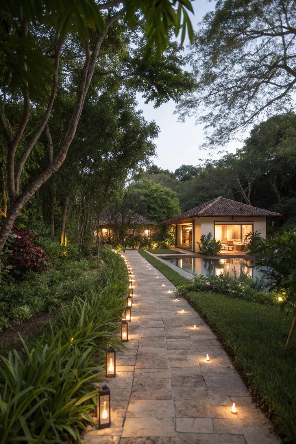 Pathway lights ensure safety while enhancing the ambiance.