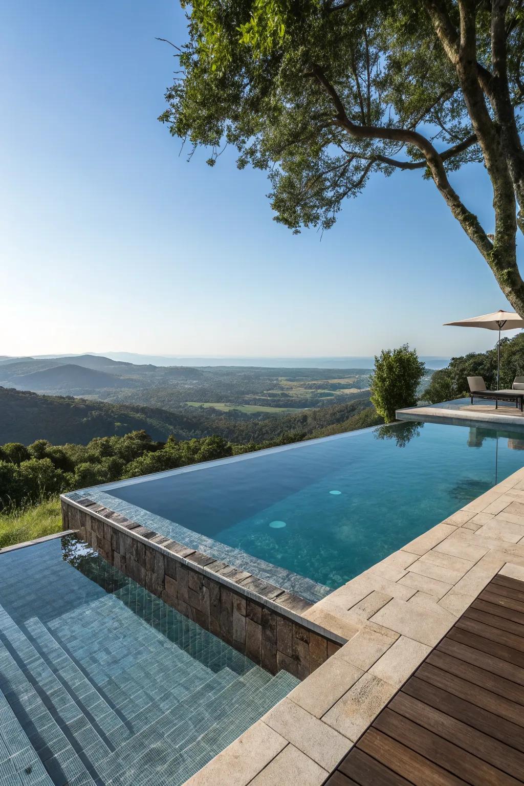 Experience luxury with an infinity edge and a hot tub in your pool design.
