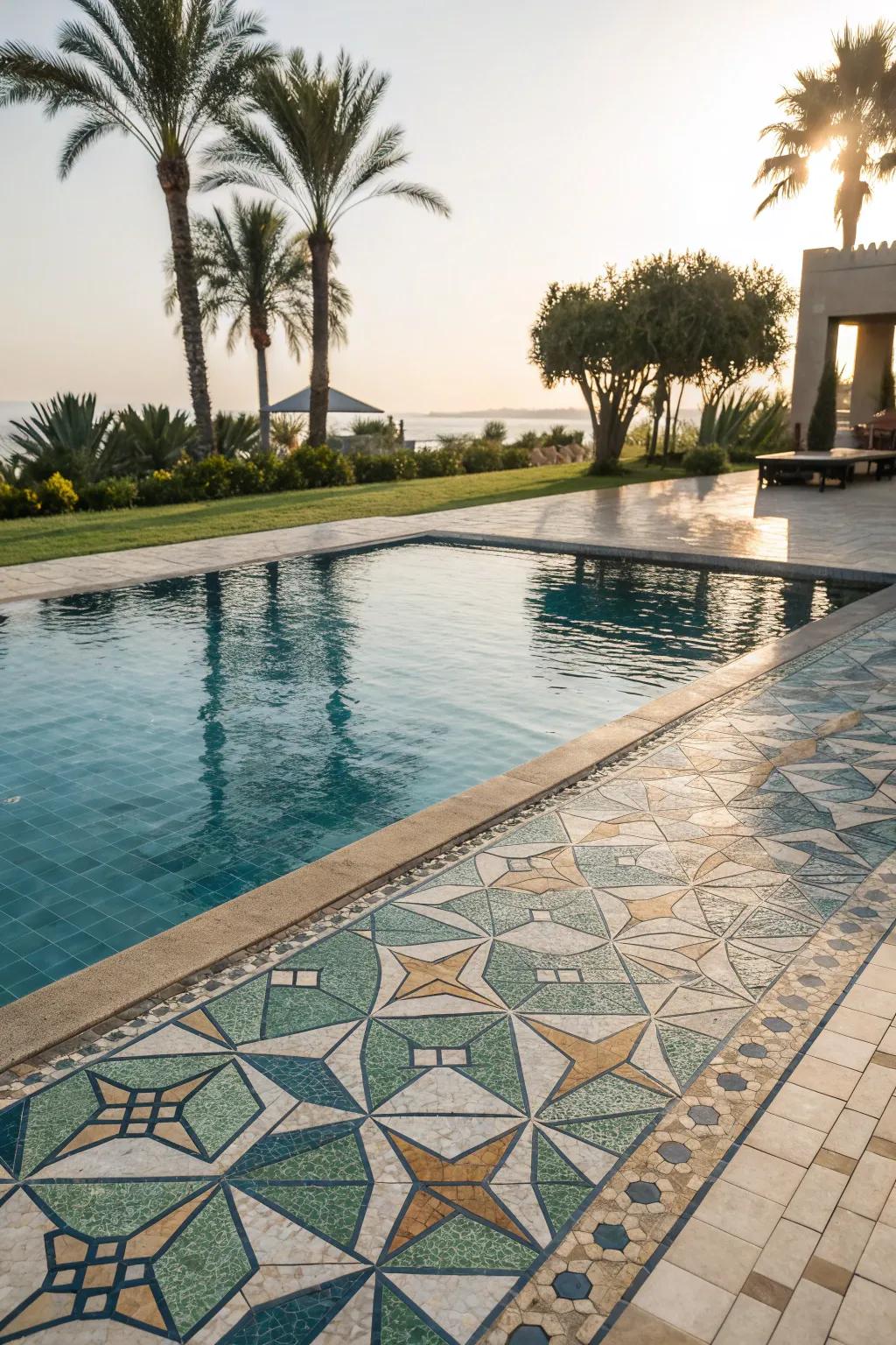 Geometric patterns lend a modern touch to pools.