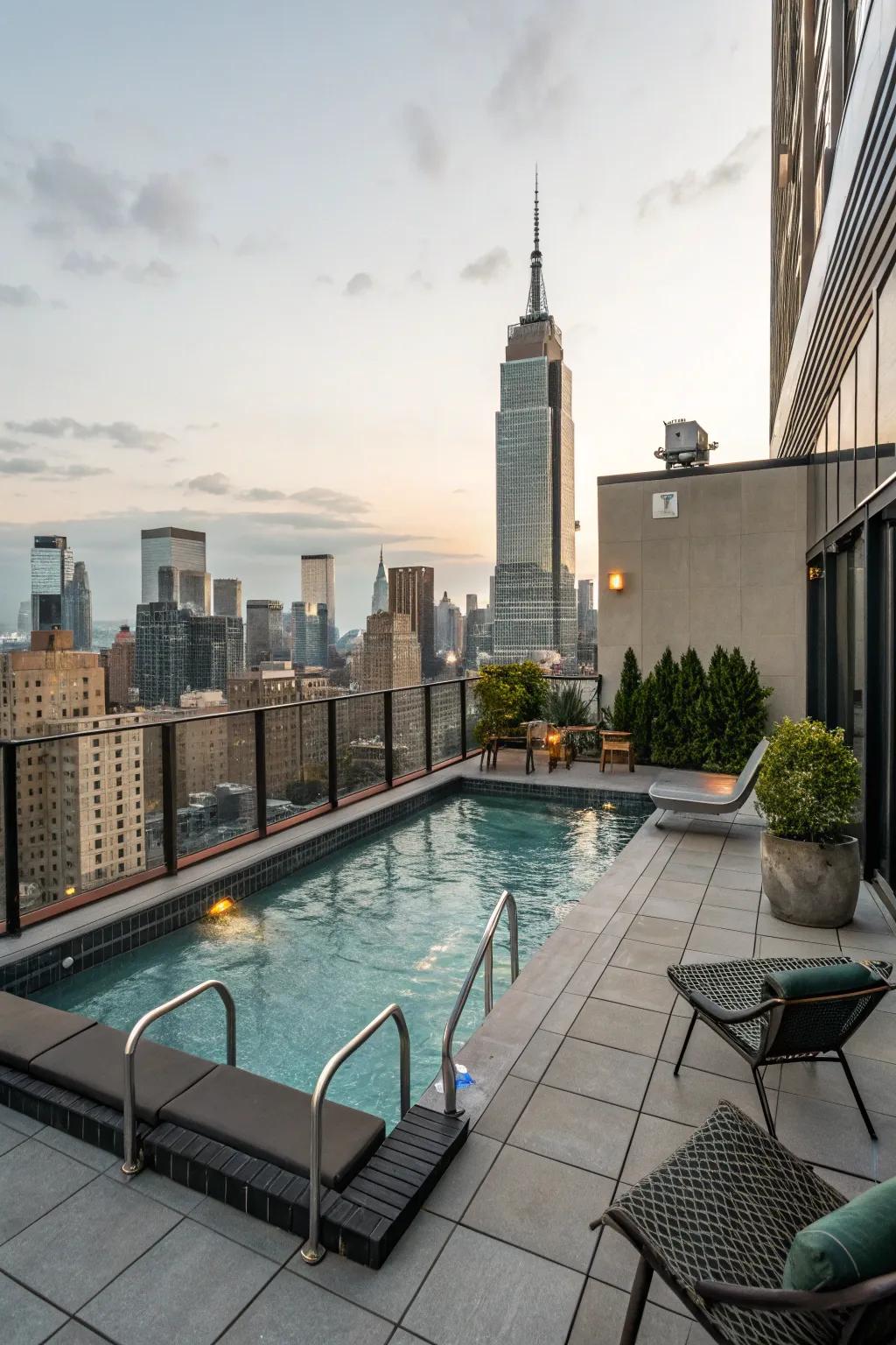 A compact rooftop pool ideal for limited spaces.