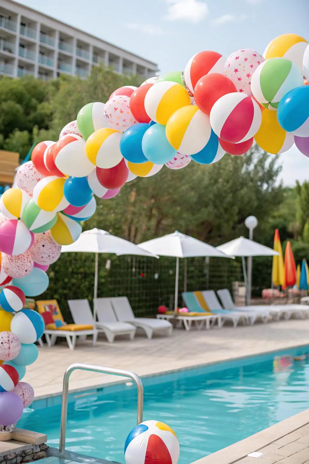 Dive into fun with a beach ball balloon arch.