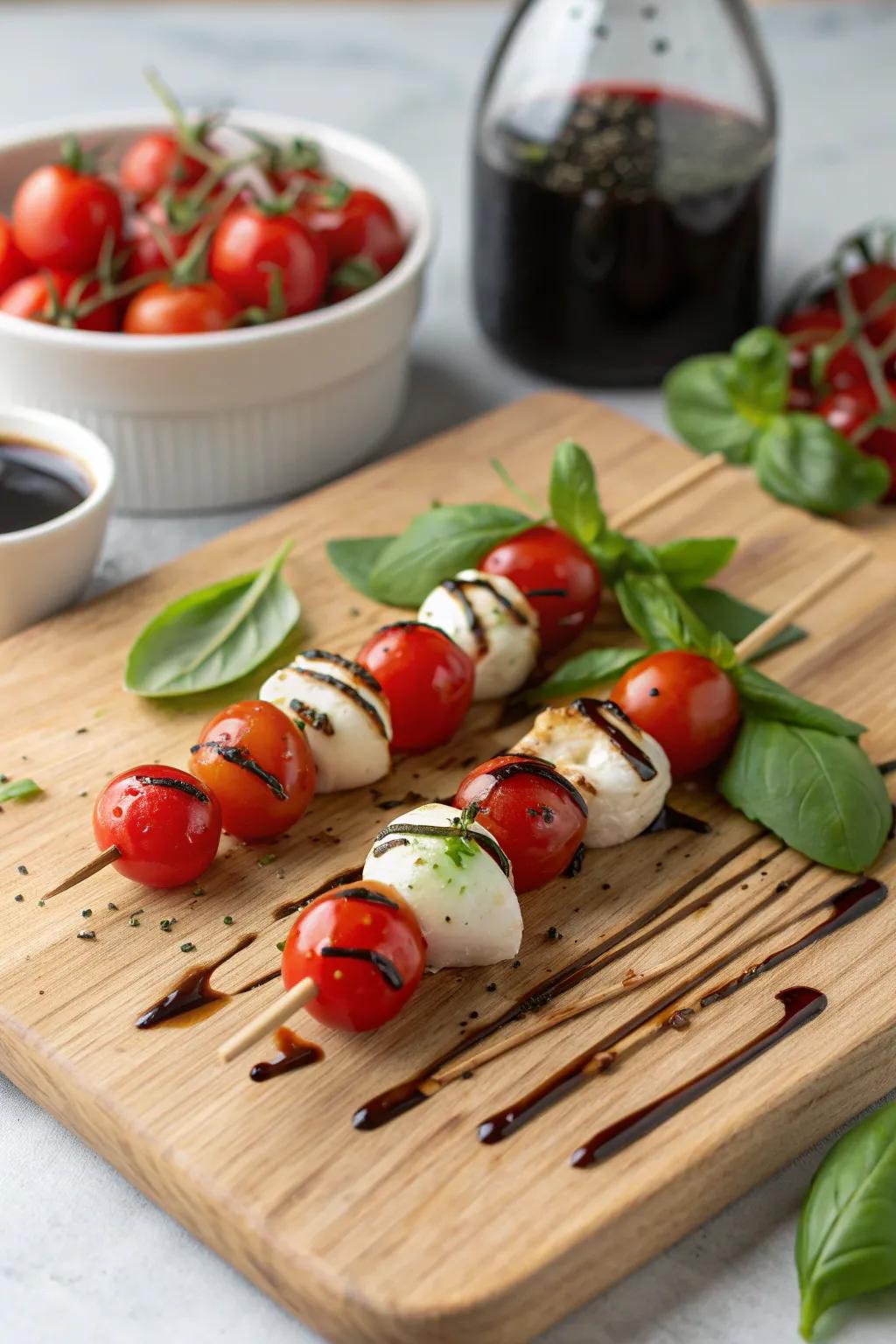 Simple yet elegant Caprese salad skewers.