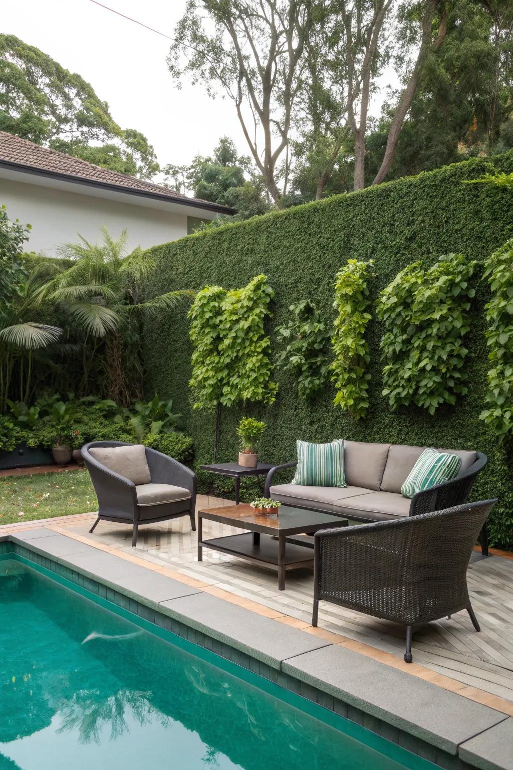 Incorporate living green walls for a refreshing natural touch.