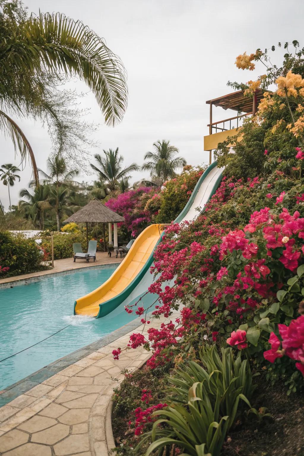 A pool slide embraced by nature, offering a serene escape.