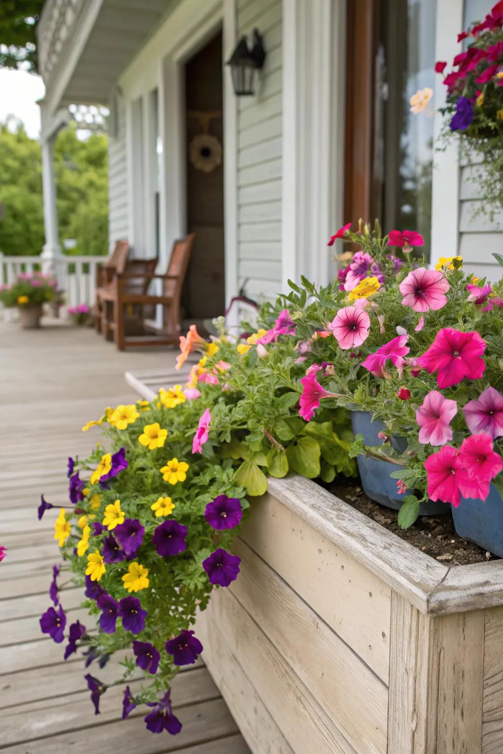Brighten your porch with a colorful cascade of flowers.