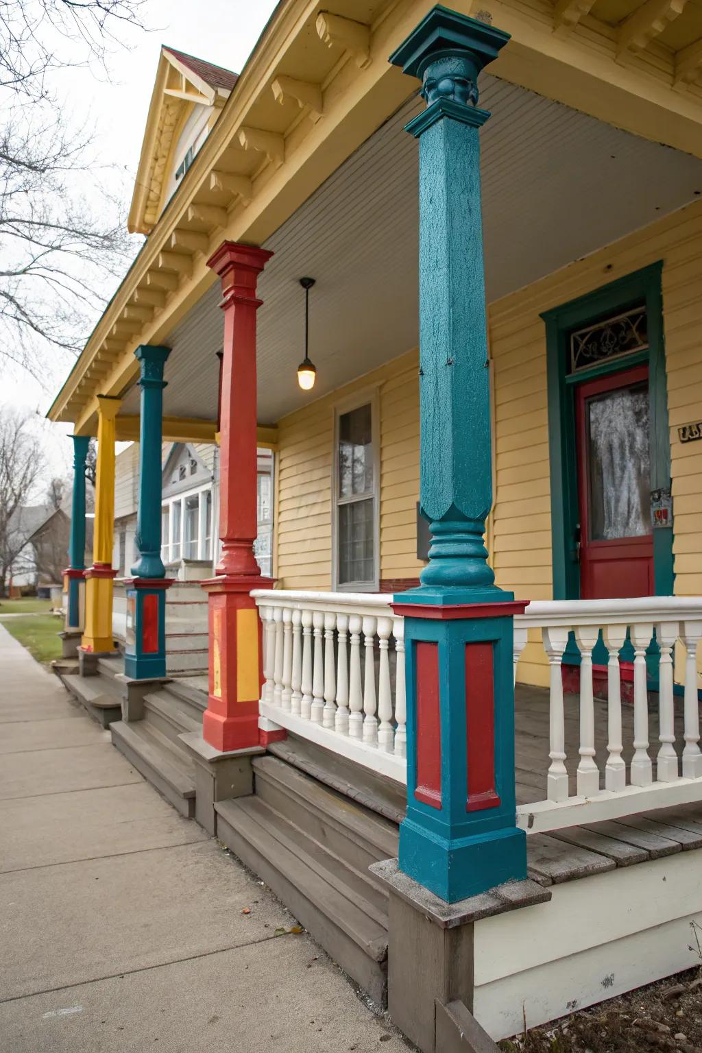 Make your porch pop with bold, contrasting color choices.