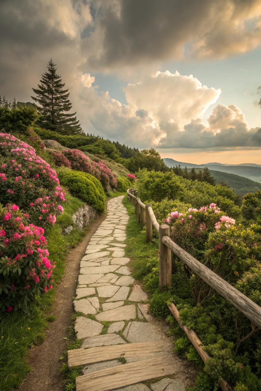 A charming pathway weaving through a potager garden.
