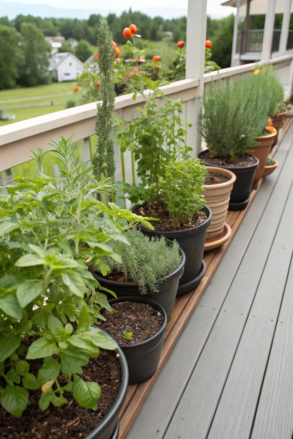 Edible plants add both beauty and functionality to your deck.