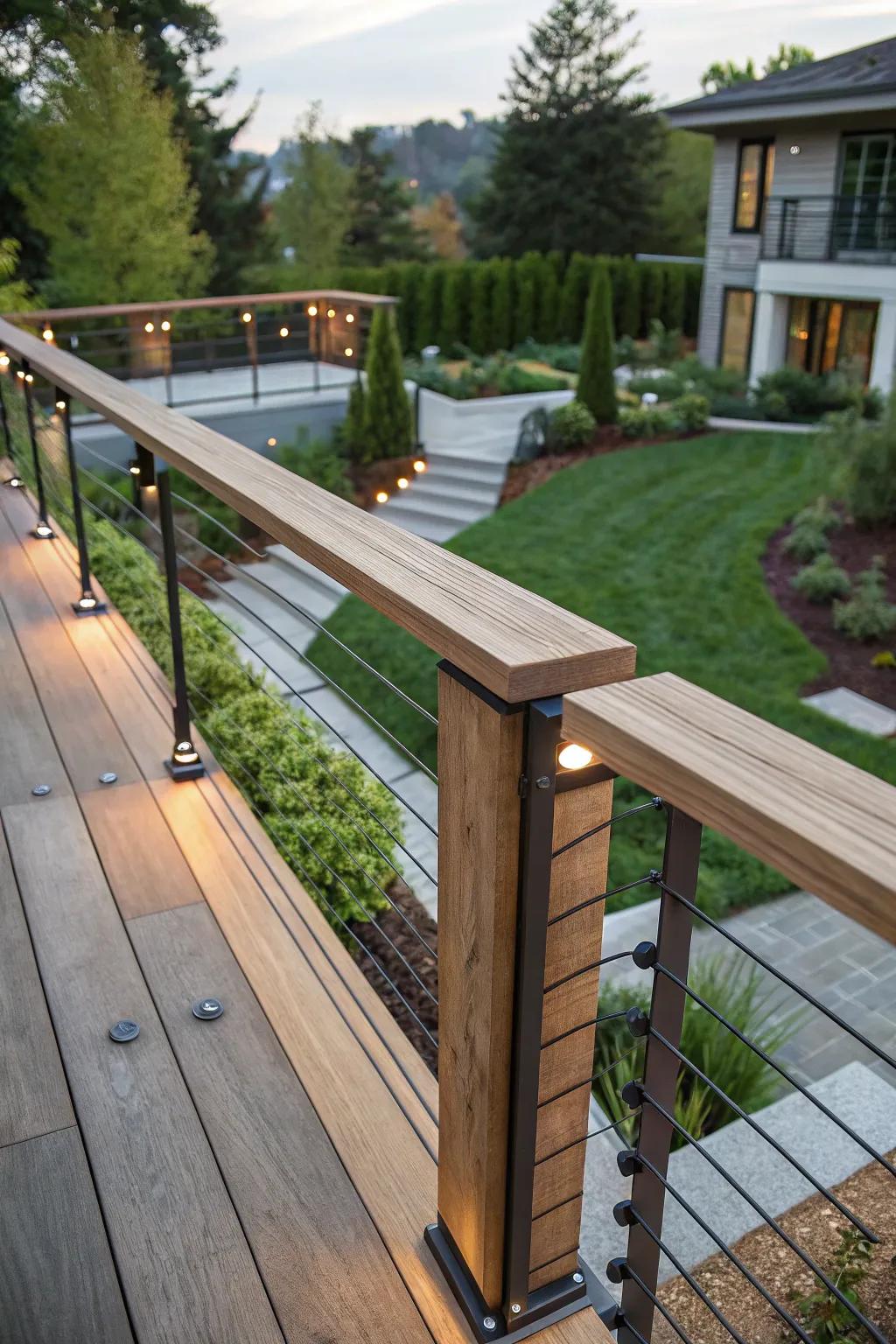 A modern take on traditional railings with mixed materials.