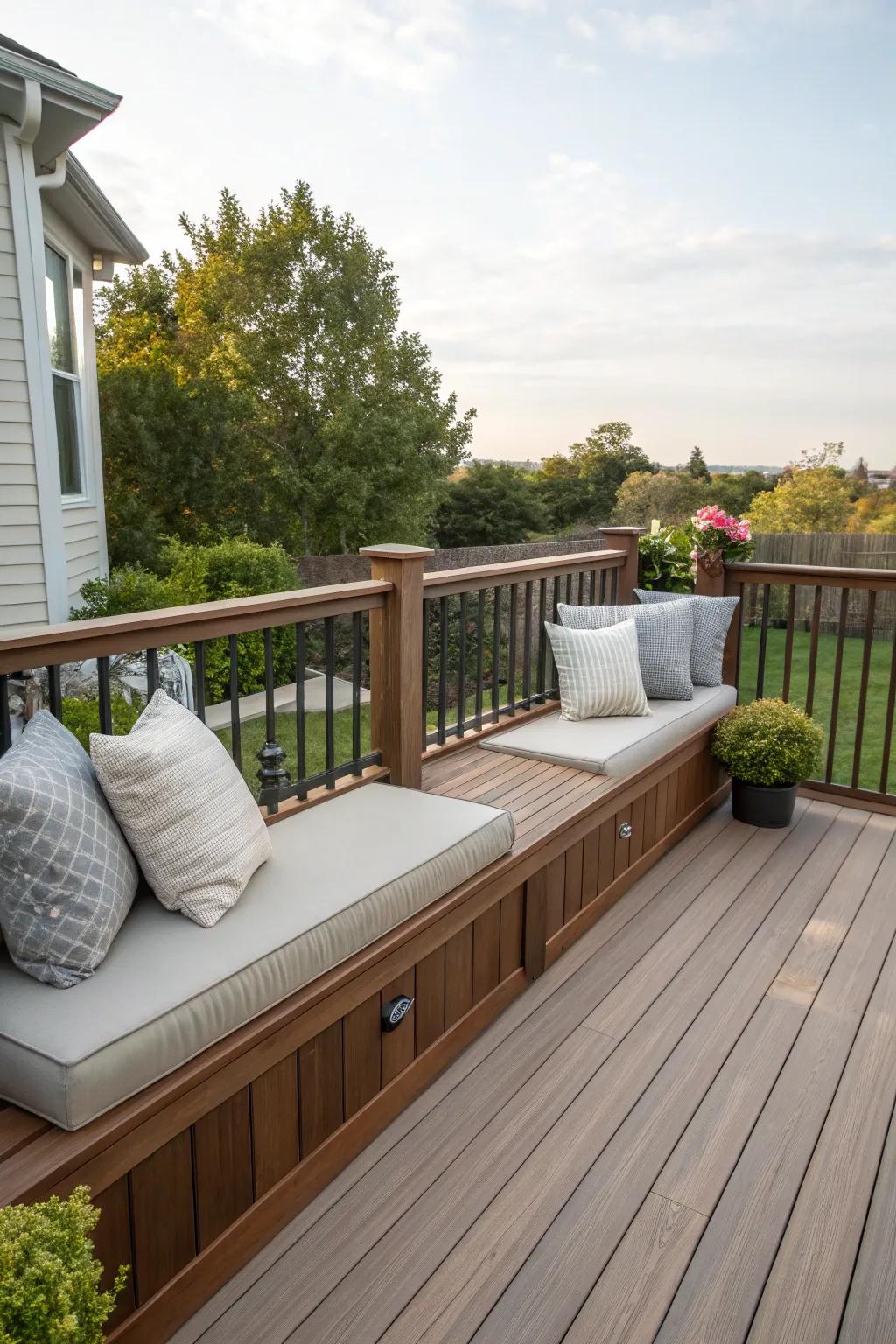Functional and stylish, this built-in seating doubles as a privacy feature.