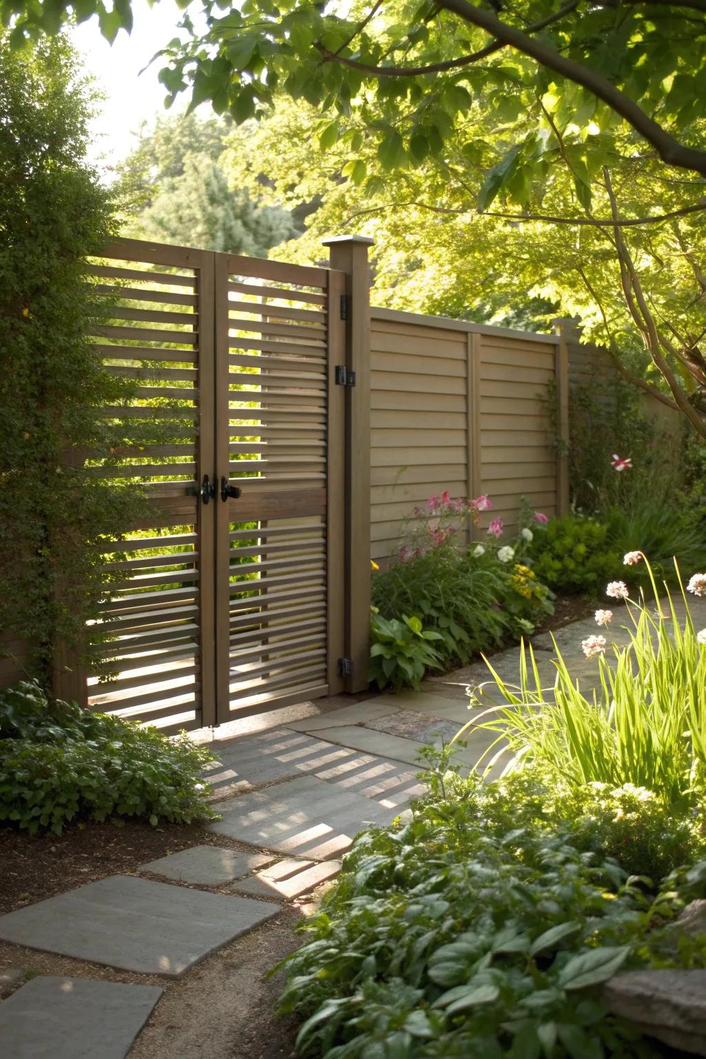 A louvered gate offering privacy with a touch of style.