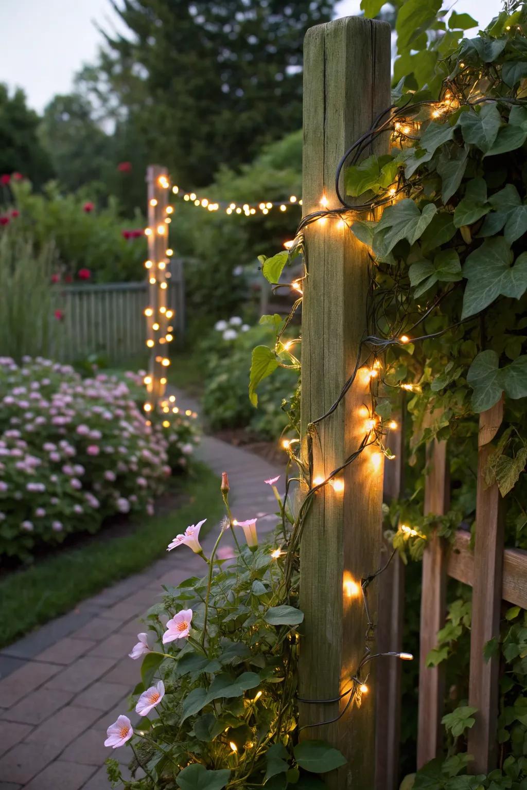 Fairy lights bring a touch of magic to your garden fence.