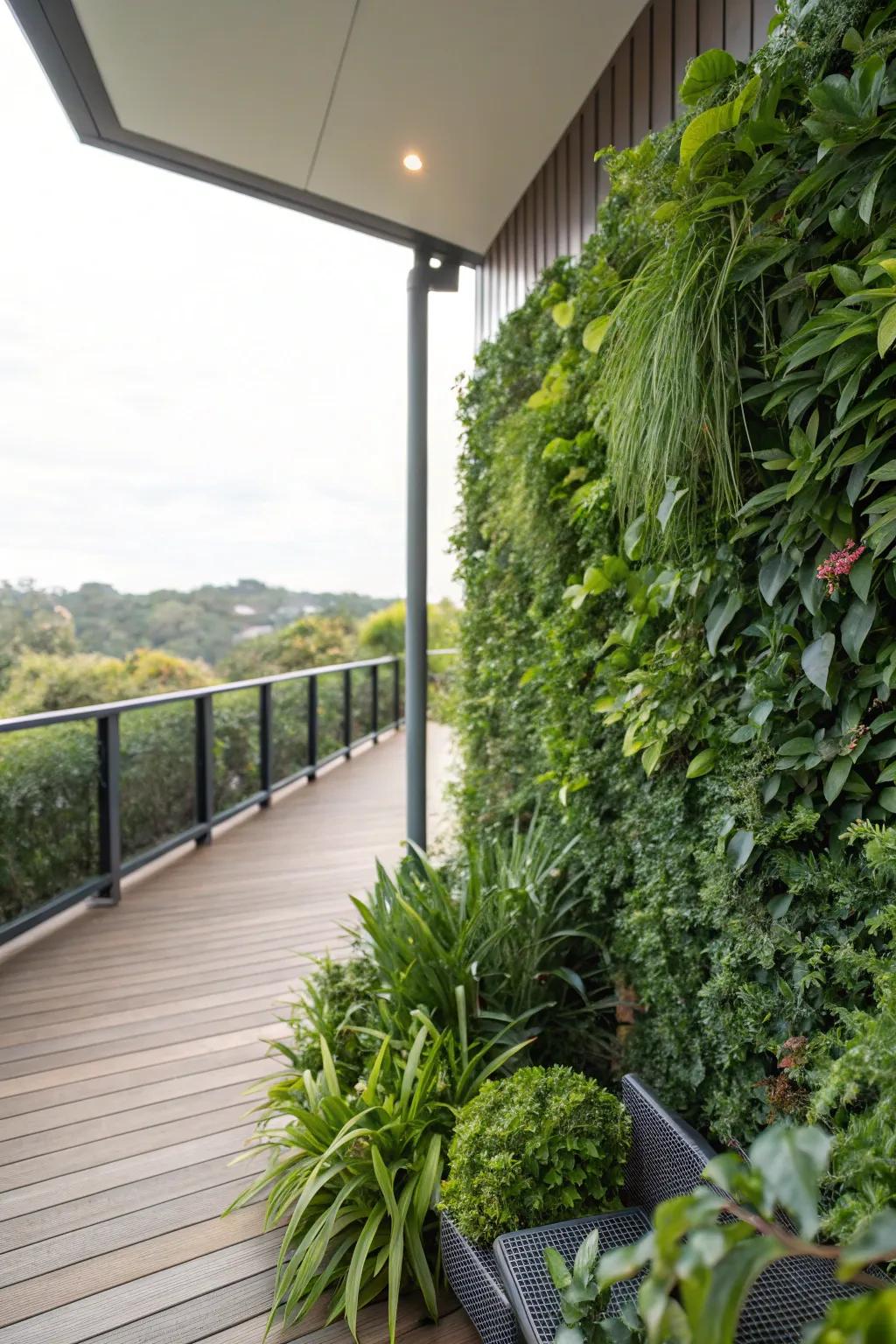 A living wall adds privacy and greenery to your deck.