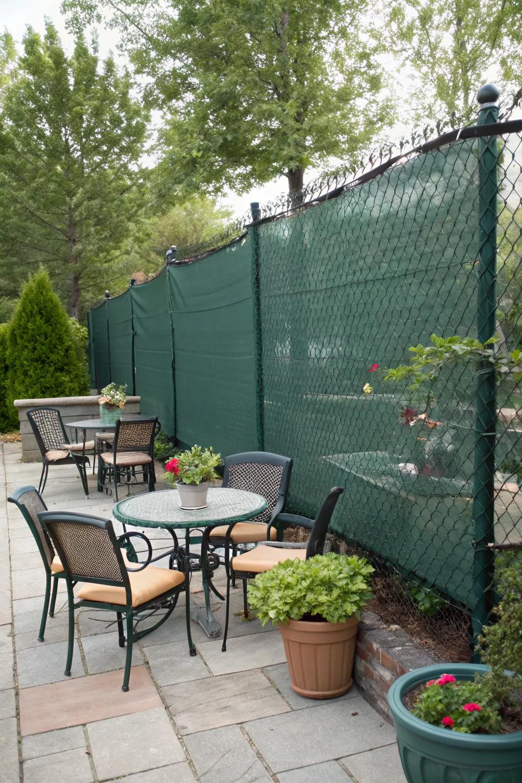 Privacy mesh offers a seamless blend with outdoor decor.