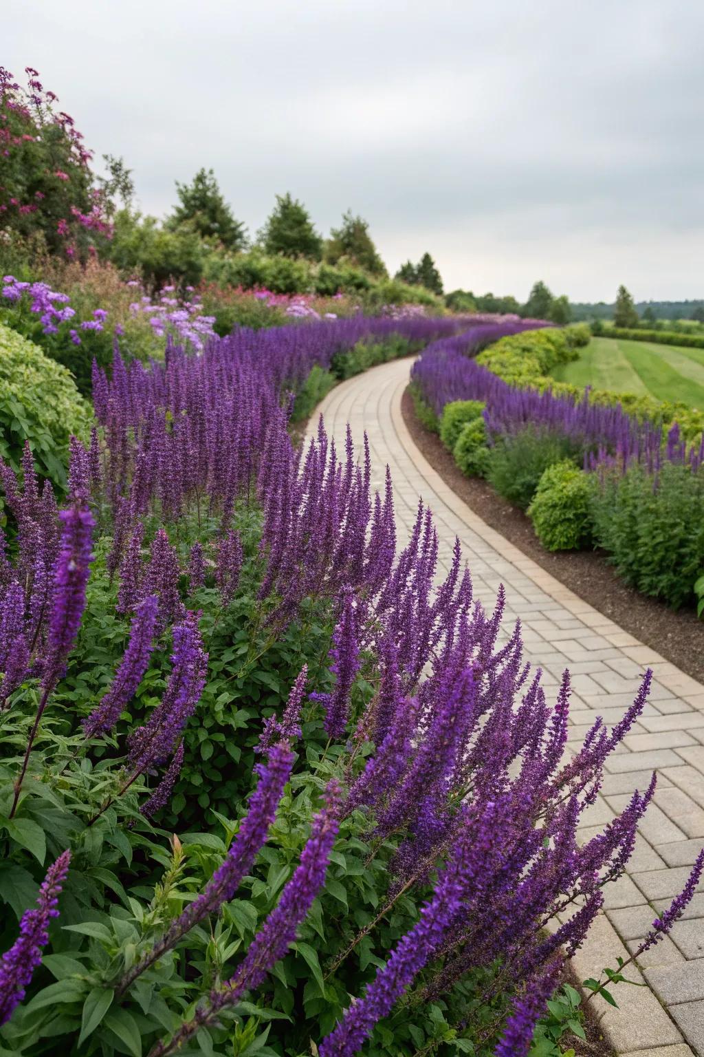 Sweeping curves of salvia creating a dramatic visual impact.
