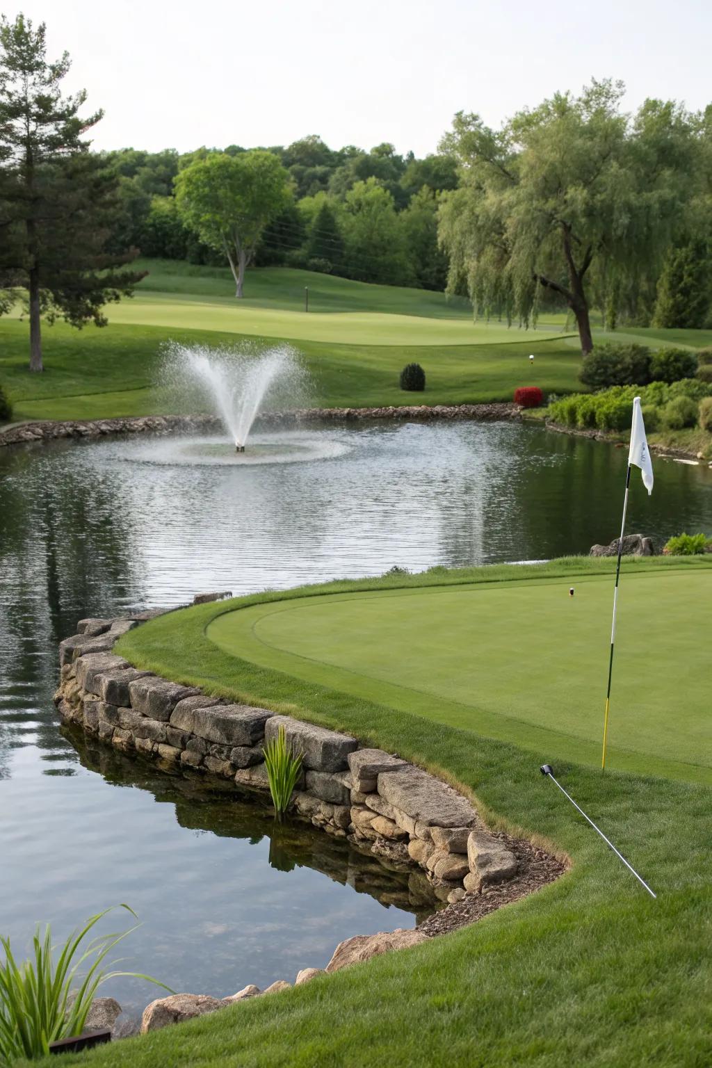 Water features bring tranquility and beauty to your backyard green.