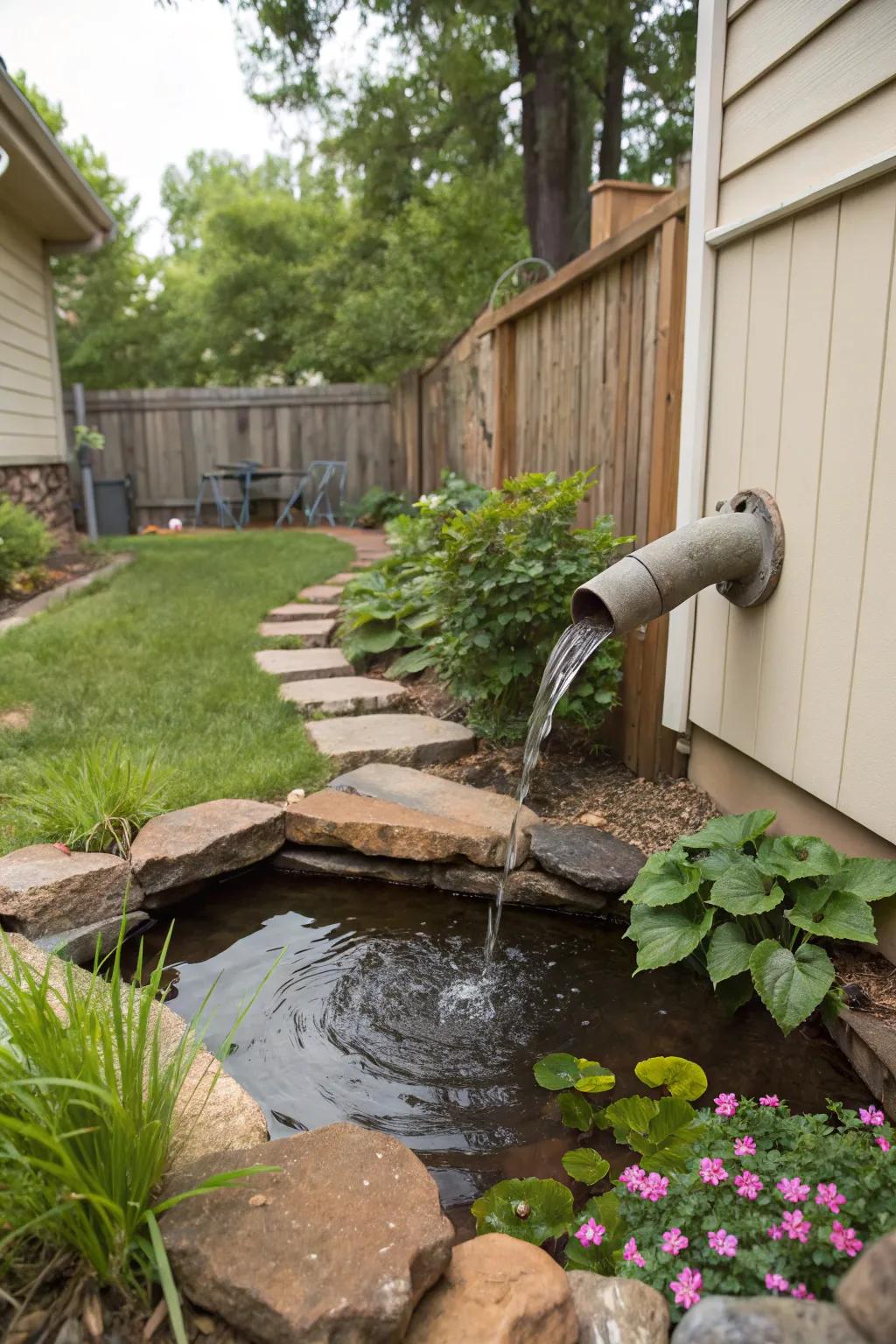 Transform rain into art with a water feature.