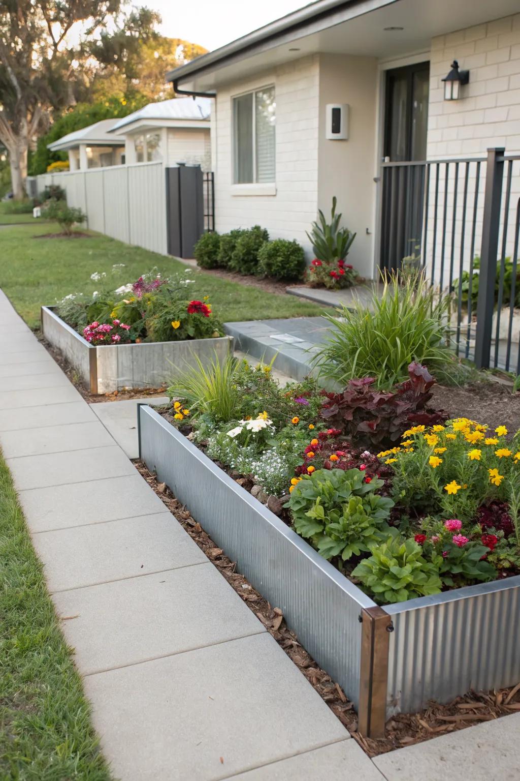 Metal planters add a contemporary edge to your garden.