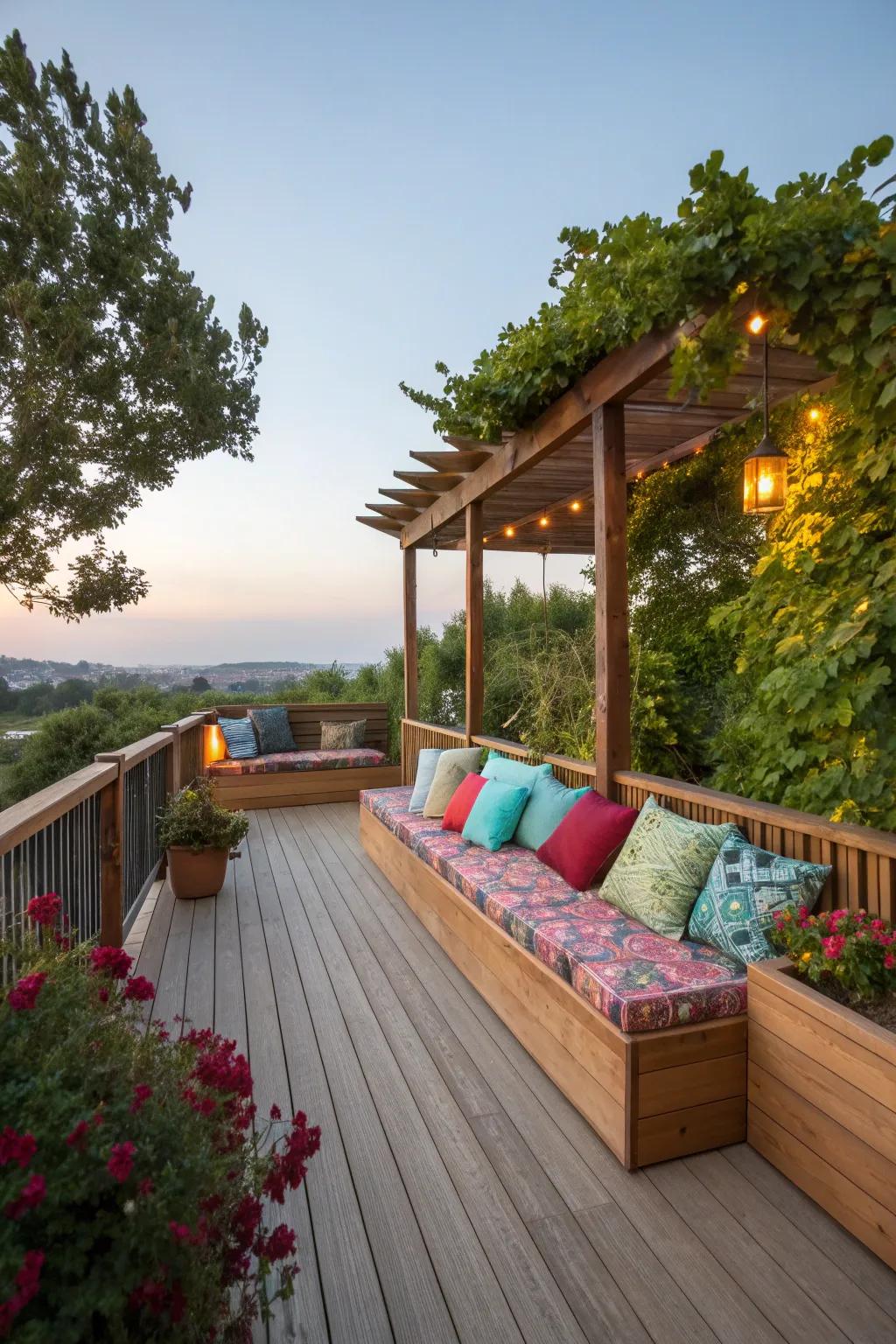 Create a cohesive look with built-in seating on your deck.