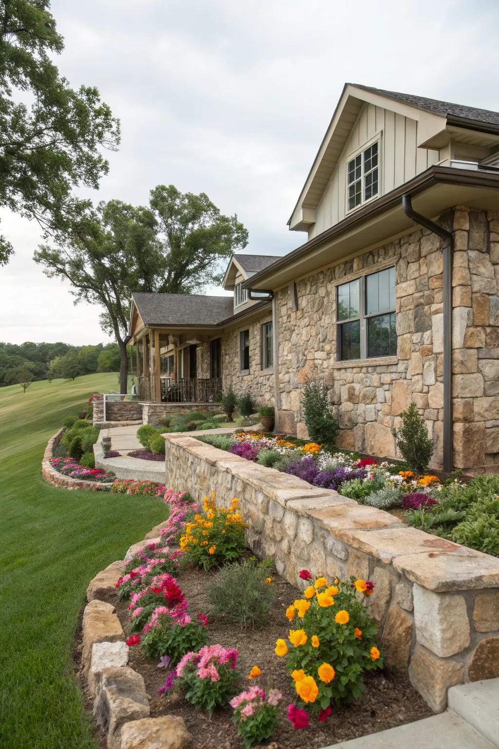 Stone accents provide a touch of elegance to a raised ranch home.
