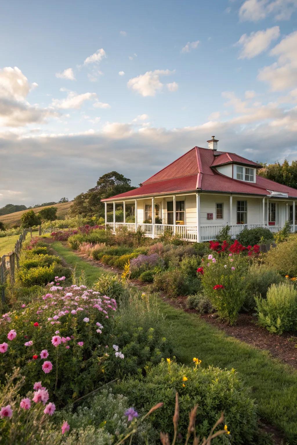Natural landscaping enhances the beauty of this ranch house.