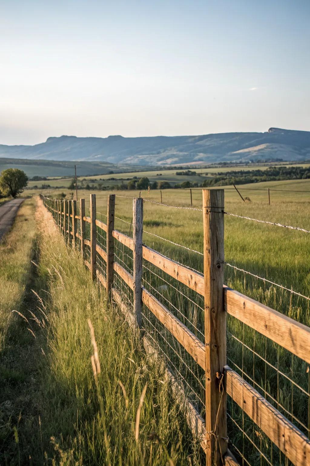 A wire and wood fence provides both strength and style.