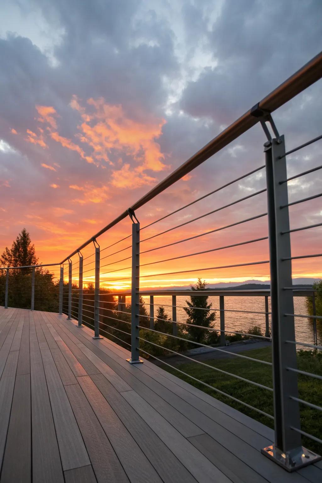 Horizontal rebars contribute to a sleek and contemporary deck design.