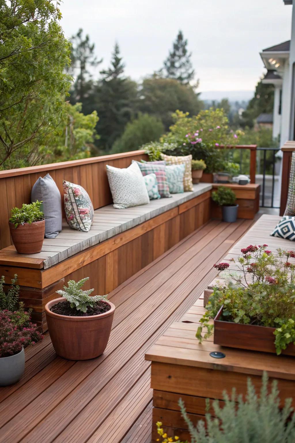 Built-in benches add style and functionality.
