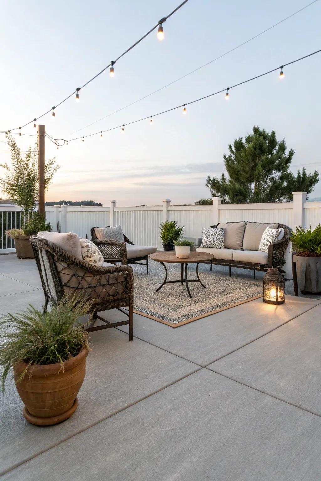 Create a welcoming space by integrating stylish outdoor furniture.